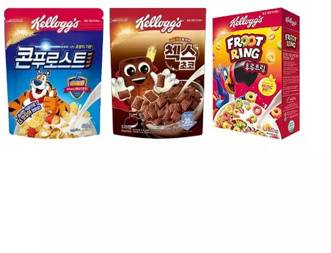 베스트픽 켈로그 아이 간식 3대장 세트(콘푸로스트 600g + 오곡 첵스초코 570g + 후르트링 530g), 1세트, 530g