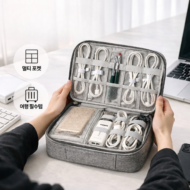 하우센트 이중수납 케이블정리 디지털 파우치
