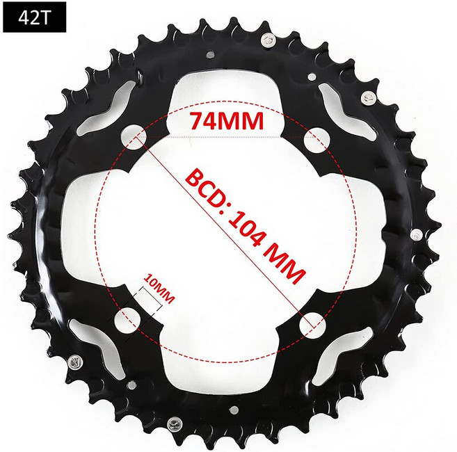 BUCKLOS 104/64 BCD 자전거 체인링 22T 24T 26T 32T 38T 42T 44T MTB 체인링 9S 10S 산악 자전거 체인휠 자전거 부품, 42TSteel(for 3x10S), 1개