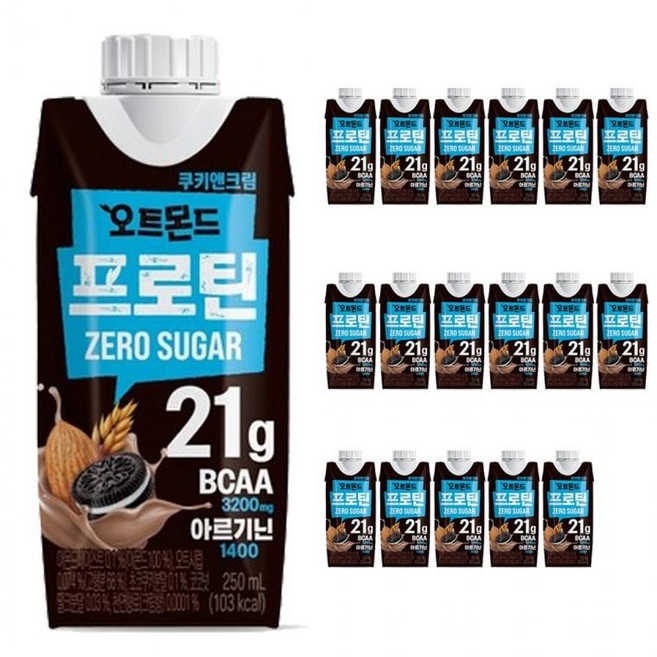 롯데 오트몬드 프로틴 제로슈거 쿠키앤크림 250ml x 18팩
