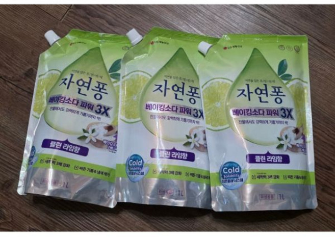 자연퐁 베이킹소다파워 3X 주방세제 클린 라임향 리필 1L 3개