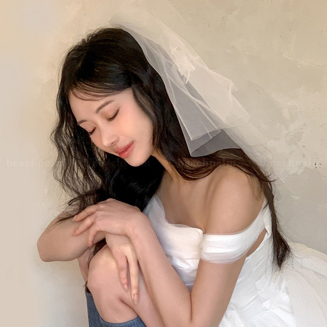 [비치팜] 피타 리본 웨딩 베일 셀프웨딩 미니 숏 면사포 스냅 촬영 브라이덜샤워 헤어 소품
