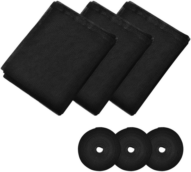 리빙로드 간편설치 벨크로 모기장 방충망, 블랙, 3개