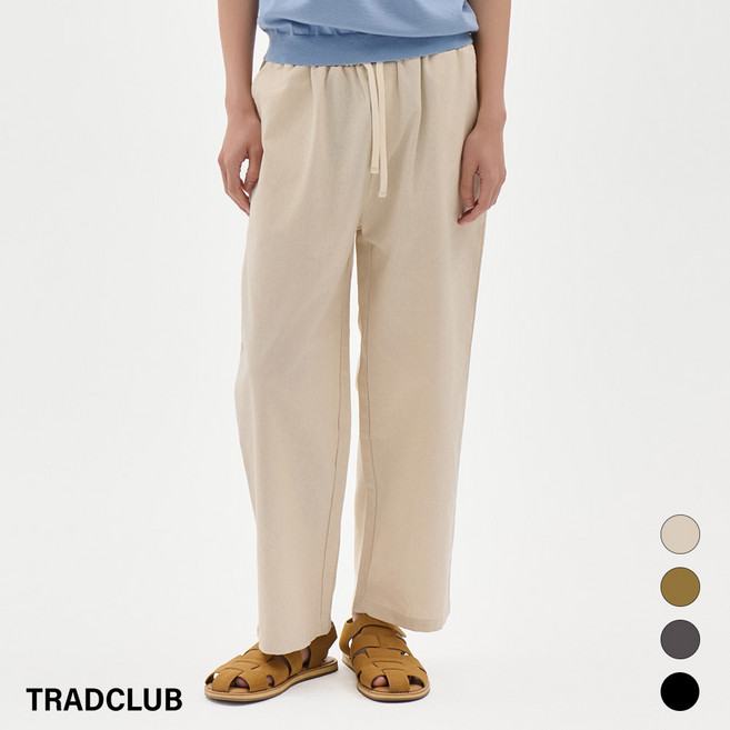 트래드클럽 밴딩 크롭 린넨 와이드 팬츠 (4컬러 M~5XL)