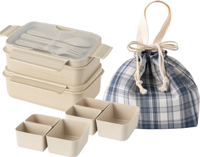 나누담 피크닉 보냉백 2단 도시락 세트, 네이비, 1세트