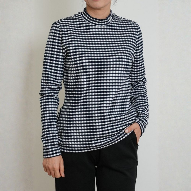 베러투데이 여성 가을 골프웨어 고급 자카드 반목 긴팔 터틀넥