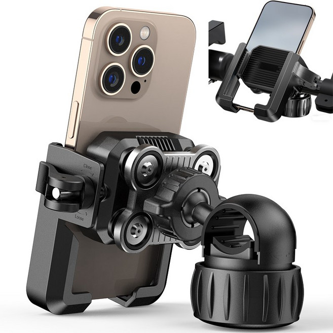 Surkat 프리미엄 진동 흡수 방진 견고 오토바이 자전거 핸드폰 거치대, 1개, 블랙