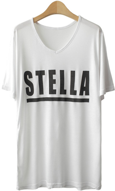 찰랑V 레터링 반팔티 레이온 이너 브이넥