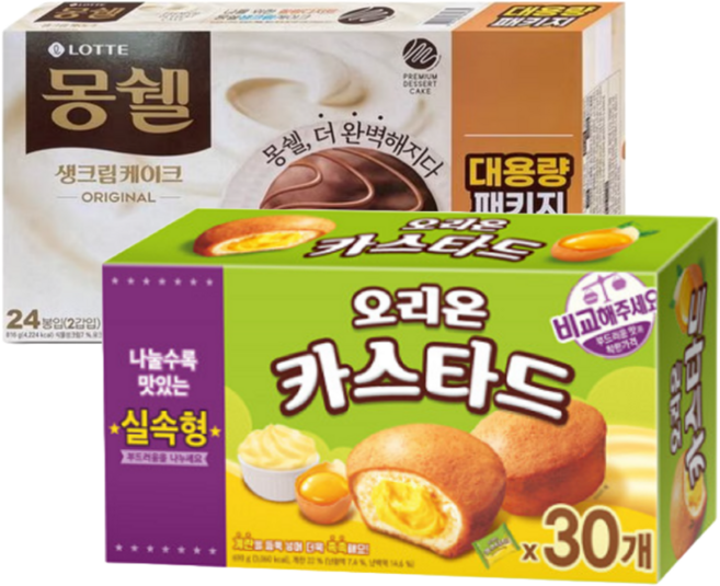 오리온 카스타드 대용량 + 롯데 몽쉘대용량, 1세트, 1.506kg