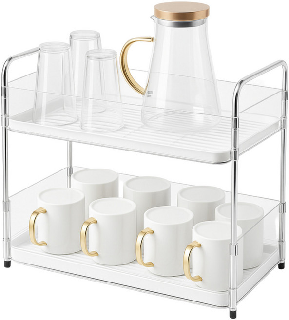 코날 컵 그릇 식기 보관 건조대, 1개, 화이트, 2단