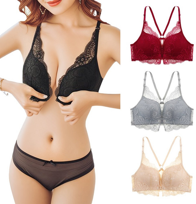 前扣蕾絲美背無鋼圈內衣 舒適集中包覆