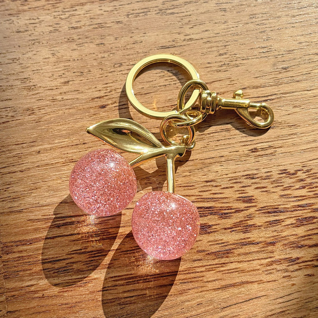 MOOLDN 글리터 펄 왕 체리 골드 체인 키링 백참 백꾸 차키 키홀더 (6colors), A.핑크, 1개