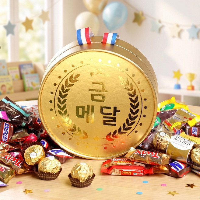 "금메달을 걸어줄게" 대왕 금메달 어버이날 어린이날 초콜릿 간식세트, 350g, 1개