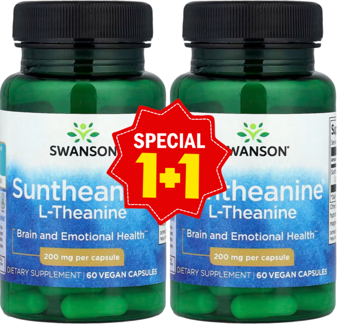 1+1 스완슨 썬테아닌 L-테아닌 200mg 비건 캡슐 60정 / 해외직구 미국정품, 2개