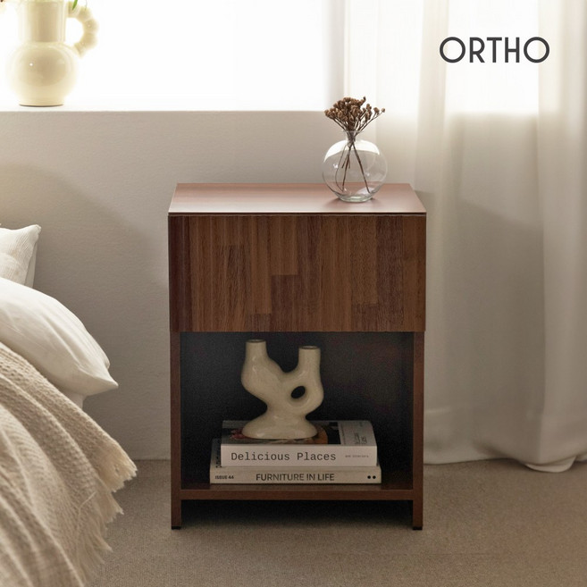 올쏘 데이 템바보드 수납 침대 협탁 사이드테이블, 멀바우, 1개