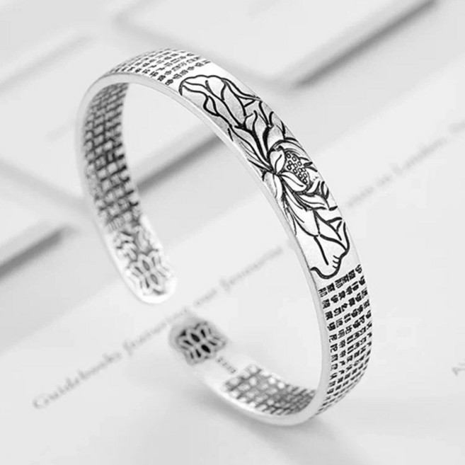 티큐 재물 금전 사업 행운 평안 연꽃 반야심경 뱅글 팔찌 A1960