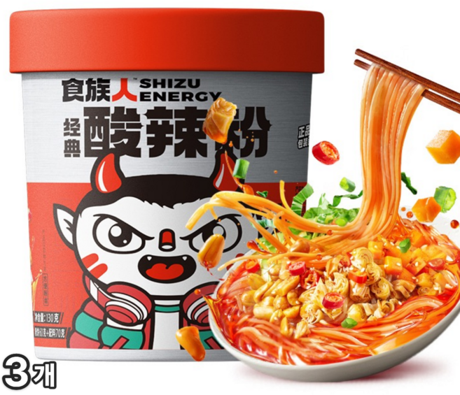 판다식품 식족인 쏸라펀 shizuren 스주런 컵면 새콤매콤 중국솬라펀 130g, 3개