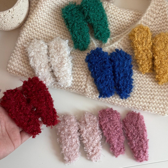 컬러 뽀글이 머리핀 양털 미니 헤어핀 똑딱핀 2개