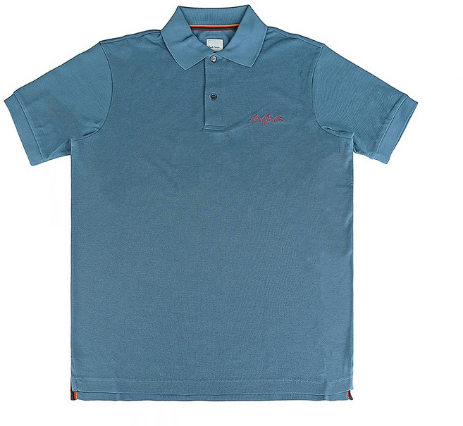 PAUL SMITH 草寫漸變文字LOGO刺繡設計純棉短袖polo衫 男款 灰藍