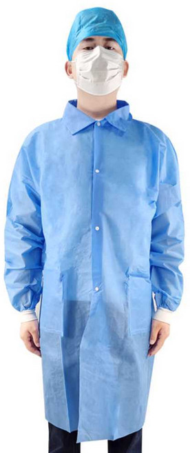 코로나방호복 방진복 감염보호복 일회용 방역복 실험실 바이러스 가운 제품, 1개, XXL SMS 블루 니트칼라+니트소매 40g 두께형