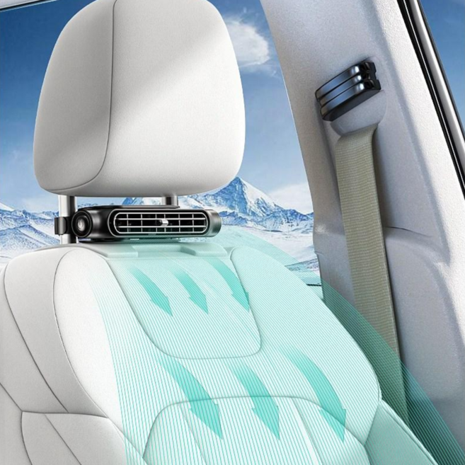 YISOKO 차량용 헤드레스트 선풍기 3단조절 USB 선풍기 폭포수 냉기샤워 에어서큘레이터, 블랙