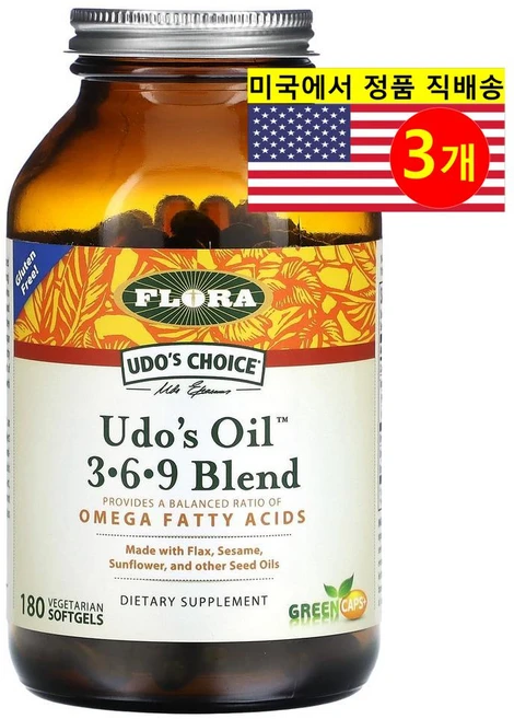 플로라 Udo's Choice Oil 3-6-9 블렌드 베지 소프트젤 180정, 3개 - 쿠팡