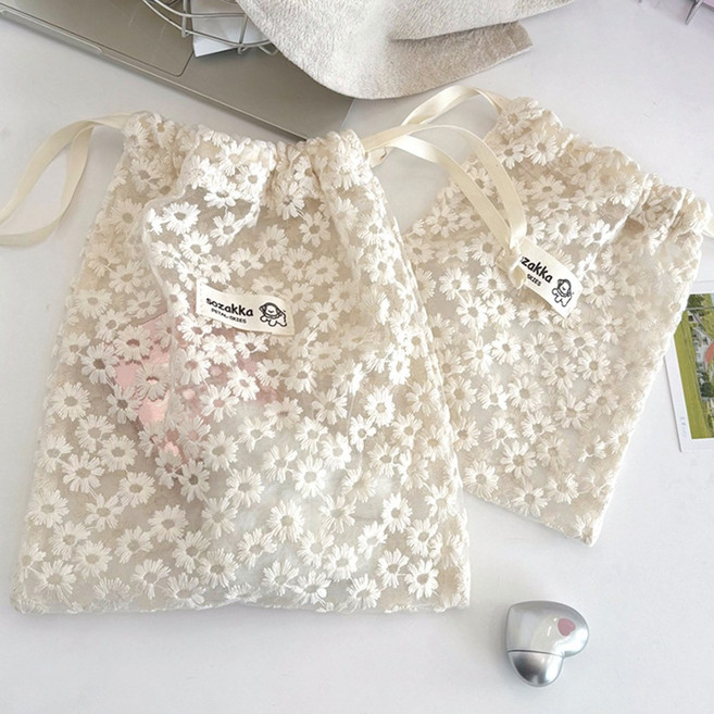 루톰 레이스 망사 메쉬 스트링 복조리 파우치