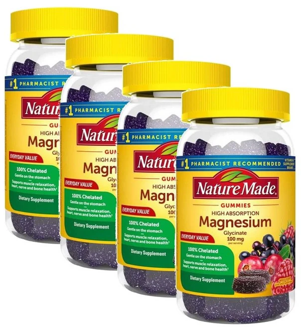 네이처메이드 마그네슘 글리시네이트 100mg 구미 젤리 Nature Made Magnesium Glycinate Gummies, 4개, 50정 - 쿠팡