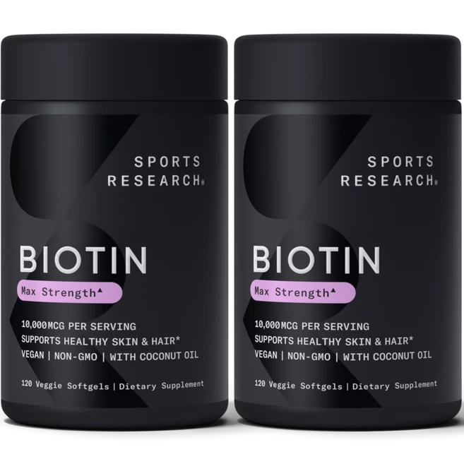 스포츠리서치 비오틴 10000mcg 코코넛 오일 포함 베지 소프트젤, 2개, 120정 - 쿠팡