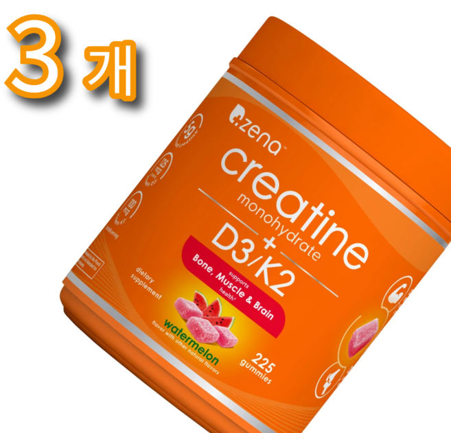 제나 크레아틴 모노하이드레이트 비타민 D3 K2 구미 워터 멜론, 3개, 225정