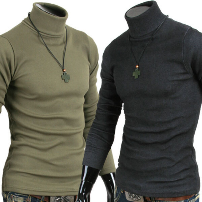 오버홀릭 슬림핏 프리미엄 골지 폴라티 남성 데일리룩 남자 목폴라 터틀넥 티셔츠 기본 니트 면