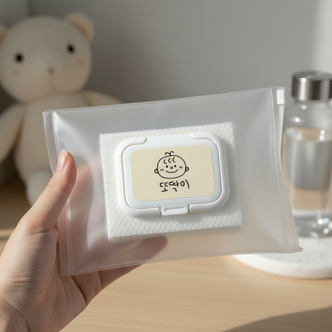 서울압축티슈 국내생산 아기 건티슈 파우치 케이스 또딱이, 1개