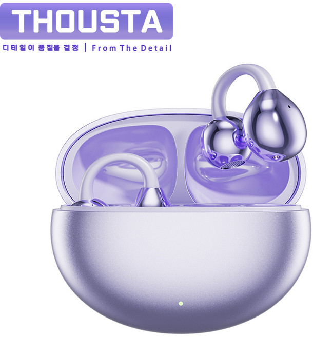THOUSTA 고음질 HiFi 노이즈캔슬링 오픈형 블루투스 V5.4 이어폰 귀걸이형, 퍼플