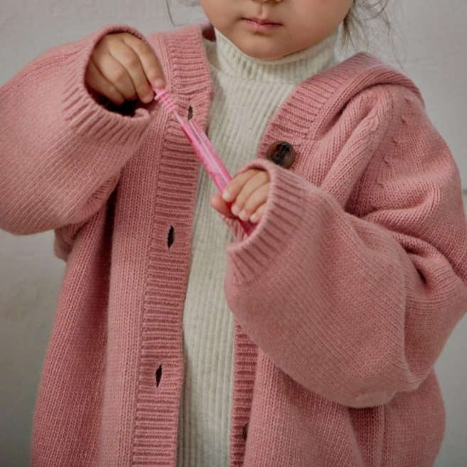 국내생산 간절기 후드 가디건 남아 여아 공용 봄 니트 유치원 등원룩 아동 아우터