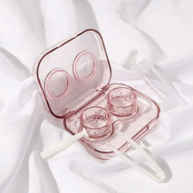 렌즈 케이스 세트 소프트 렌즈 케이스 흡착봉 뽁뽁이 콘택트 렌즈 끼는 법 하드 렌즈, 핑크