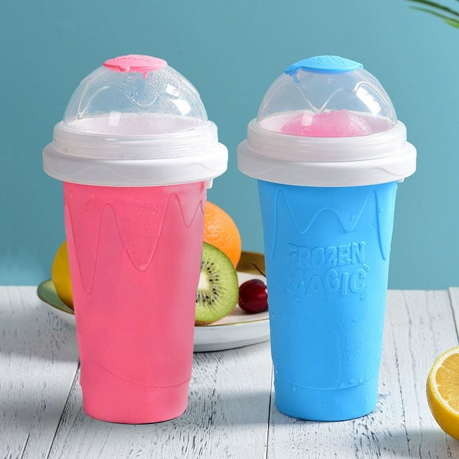 슬러시메이커 여름철 조물조물 주스 슬러시 슬러쉬메이커, 핑크 + 블루 / 스푼 + 컵 브러시 포함, 1개