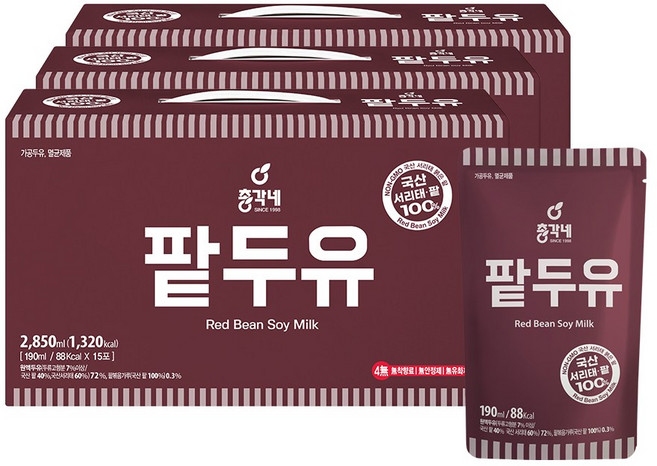 총각네 국산 서리태 팥두유, 190ml, 45개