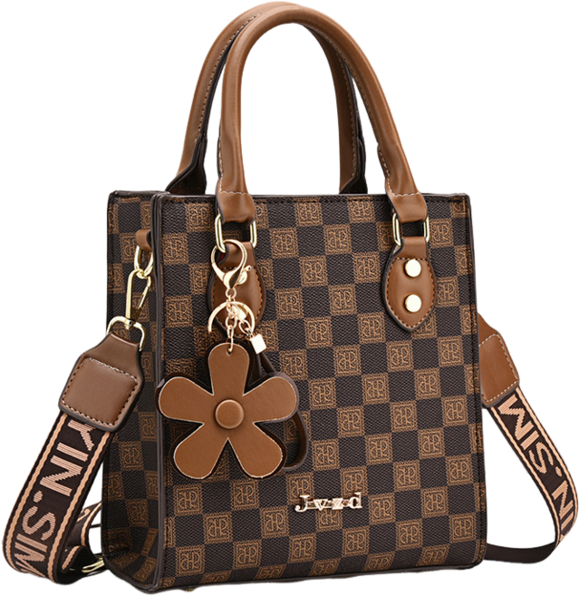 CQGD 로고패턴 체크 토트백 플라워 참 포인트 2way 데일리 크로스백 가벼운 여성 미니백