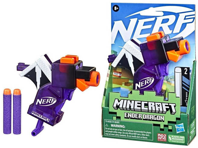 孩之寶 Nerf MicroShots 我的世界 聯名 Jolt 軟彈發射器 兒童玩具, 1個, 紫色（末影龍）