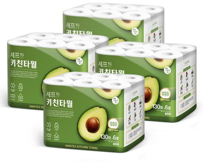 한예지 셰프 키친타올 130매 x 6롤 4팩, 6개입, 4개