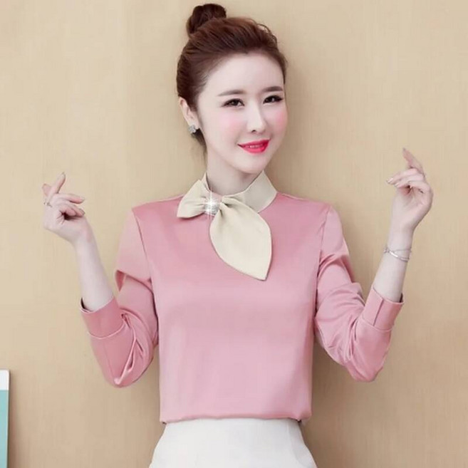 펀칭 크롭 린넨 오프숄더 흰색 블라우스 여성 시뮬레이션 실크 긴 소매 쉬폰 새틴 보우 메탈 버클 기질 셔츠 8109 년 봄 신상품