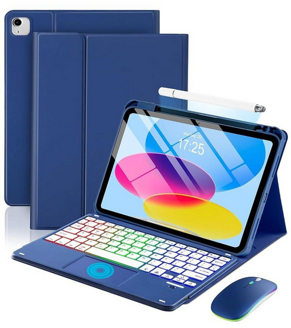 MePadKey Touchpad Keyboard Case for iPad A16 11th/10th Generation/Air 11 inch M4 M3 M2/Air 5th 4th, Dark Blue