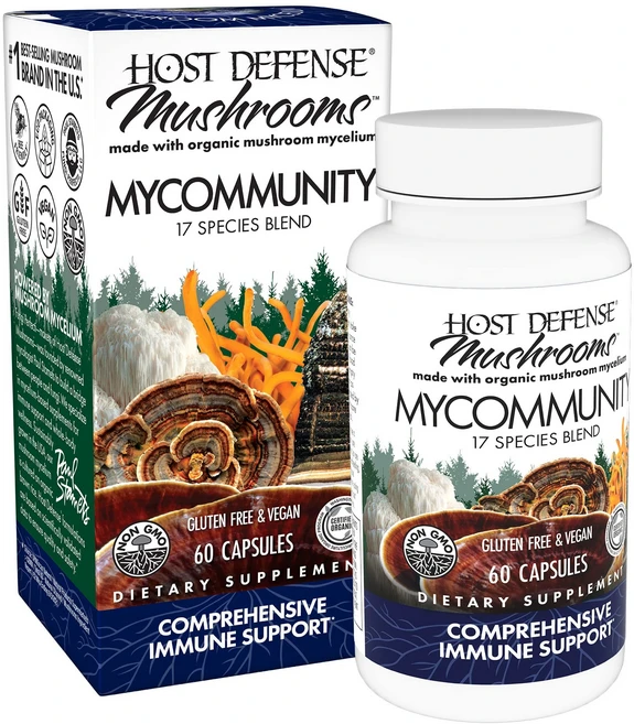 호스트 디펜스 MyCommunity 캡슐 면역 지원 노루궁뎅이버섯 영지버섯 추출물 함유 고강도 면역 지원 버섯 보충제, 1개, 60정 - 쿠팡