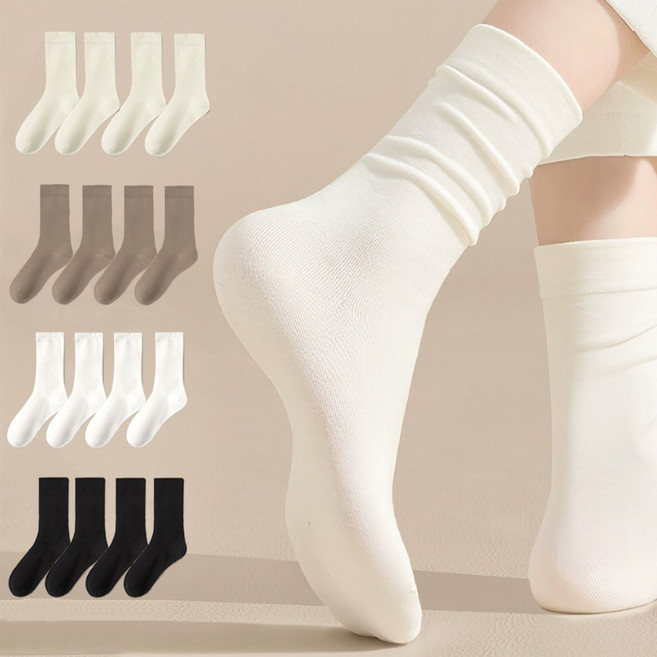 Fahomiss 여성 무압박 발 편한 무지 고밀도 중목양말 8컬레