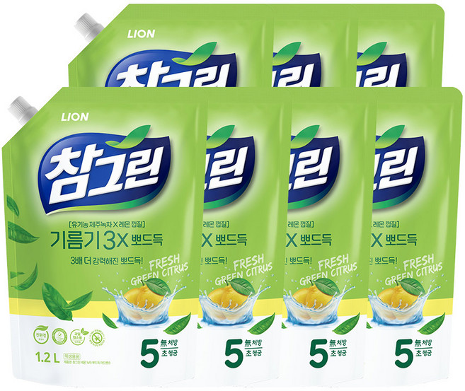 참그린 녹차 뽀드득 주방세제, 1.2L, 7개