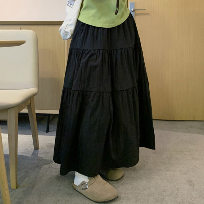 K11-4 케치본 빅사이즈여성의류 [L~4XL] 3단셔링 밴딩 롱스커트