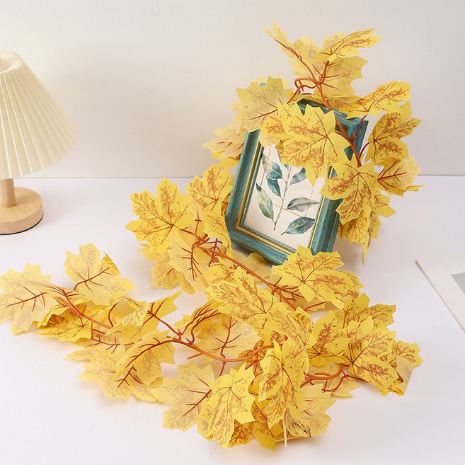 仿真楓葉藤條 塑料花藤蔓 秋季裝飾, 1個, 黃色