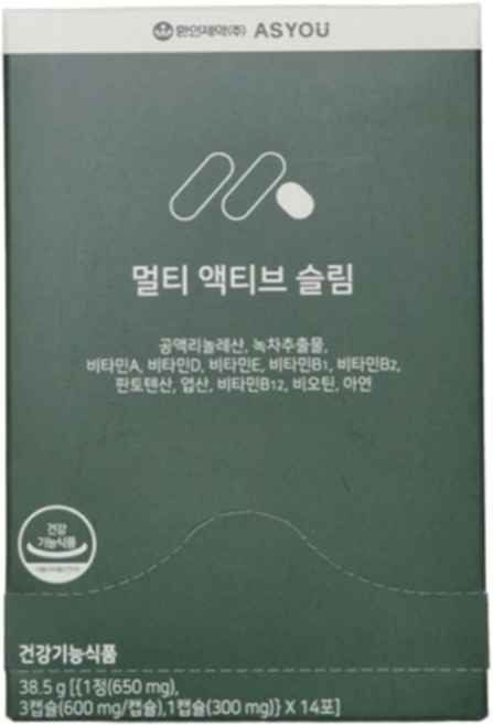 애즈유 환인제약 CLA 공액리놀레산 멀티 액티브 슬림 14p, 1개, 38.5g