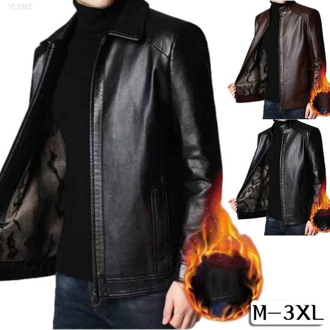YLEMI 가을 겨울 남성 가죽 기모 집업 자겟 빅사이즈 레더점퍼
