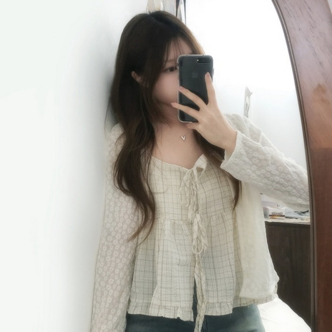 러블리 체크 시어서커 뷔스티에 나시 블라우스2color -입꼬(브랜드저작권)